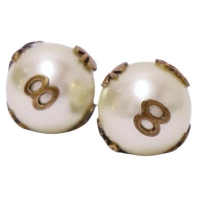 Pre-owned Dior Christian  Lucky 8 Faux Pearl Stud Earrings In Multiple