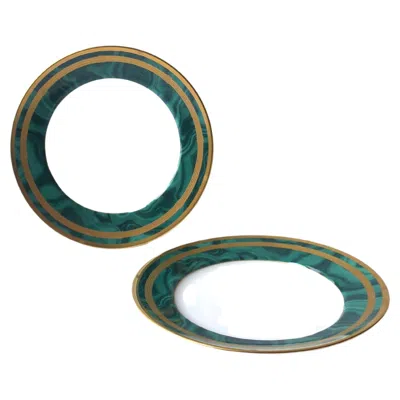 Pre-owned Dior Christian  Malachite Porcelain Plates, Pair In Gray