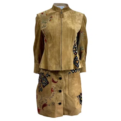 Pre-owned Dior Christian  Maria Grazia Chiuri Spring 2021 Suede Floral Leather Set In Brown