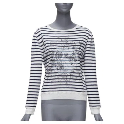 Pre-owned Dior Christian  Mariniere White Black Animal Print Stripe Bateau Sweater Fr34 Xs