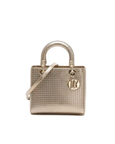 Dior Christian  Medium Cannage Lady  Bag In Gold