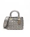 Dior Christian  Medium Cannage Metallic Soft Lady  Bag In Gray