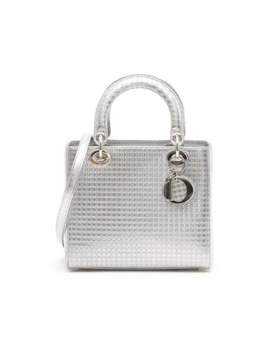 Dior Christian  Medium Microcannage Lady  Bag In Silver