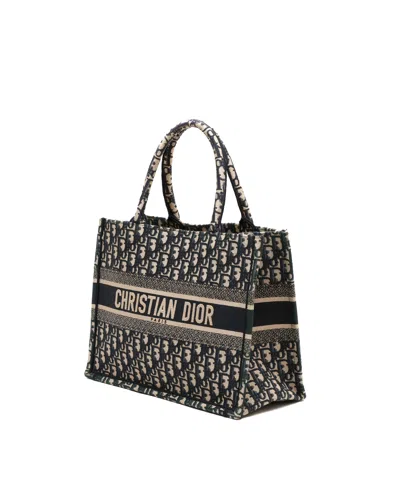 Pre-owned Dior Christian  Medium Oblique Book Tote Bag In Navy