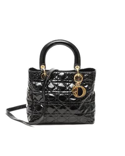Dior Christian  Medium Patent Lady  Bag In Black