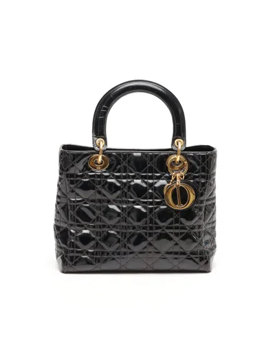 Dior Christian  Medium Soft Patent Lady  Bag In Black
