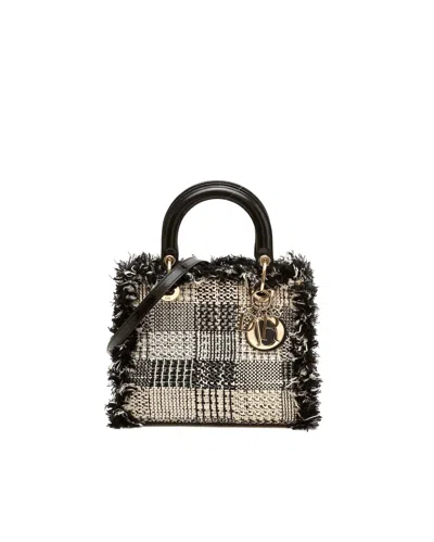 Dior Christian  Medium Tweed Lady  Tote Bag In Gray