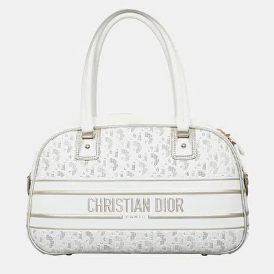 Pre-owned Dior Christian  Medium Vibe Bowling Bag In White