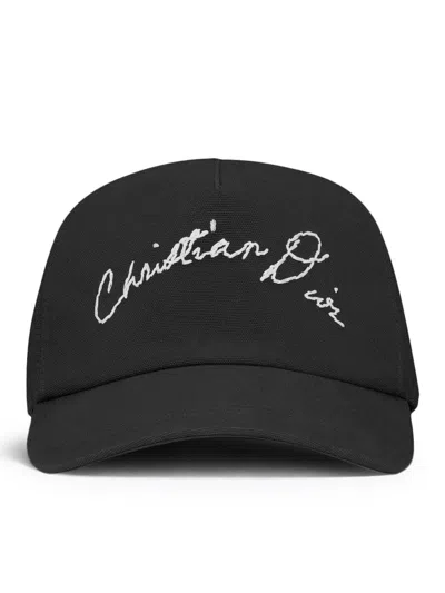 Dior Christian  Men Cap With Handwritten Christian  Signature In Black