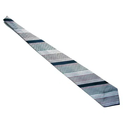 Pre-owned Dior Christian  - Men's Vintage Striped Neck Tie - 100% Polyester - Circa 1970's In Gray