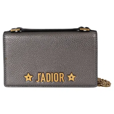 Pre-owned Dior Christian  Metallic Pewter Leather 2018 J'a Handle Clutch Bag In Gray