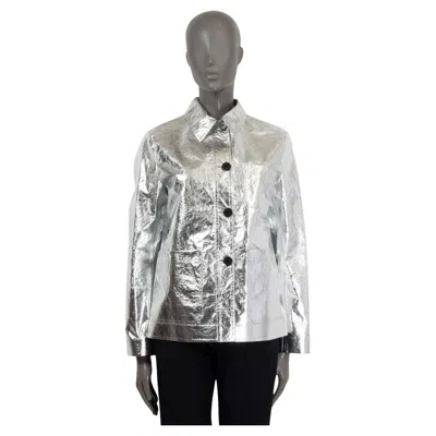 Pre-owned Dior Christian  Metallic Silver 2021 Caro Crinkled Jacket 38 S