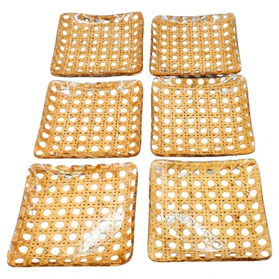 Pre-owned Dior Christian  Mid-century Set Of 6 Wicker Cane Rattan & Lucite Coasters, France In Orange