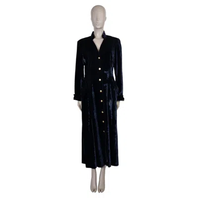 Pre-owned Dior Christian  Midnight Blue Velvet Maxi Coat Jacket M