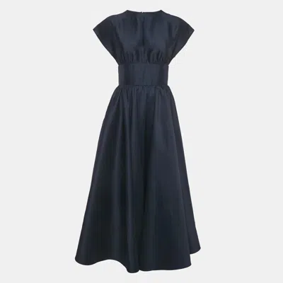 Pre-owned Dior Christian  Midnight Blue Wool Blend Flared Maxi Dress M