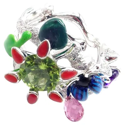 Pre-owned Dior Christian  Milly Carnivora Epinosa Diamond Peridot Tourmaline Gold Ring In Multi
