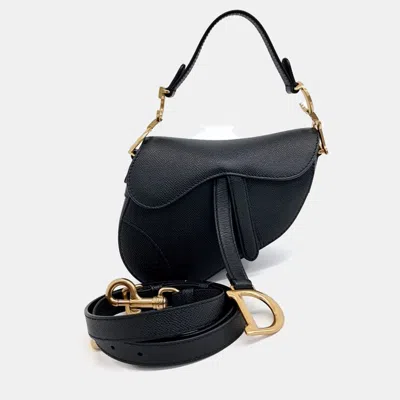 Pre-owned Dior Christian  Mini Black Leather Saddle Bag