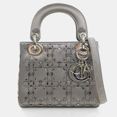 Pre-owned Dior Christian  Mini Satin Lady  In Gray