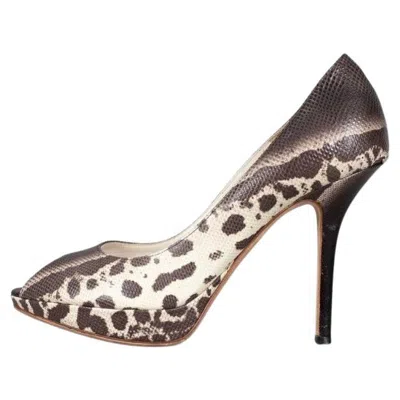 Pre-owned Dior Christian  Miss  Karung Leather Peep Toe Pumps Sz.38.5 In Gray