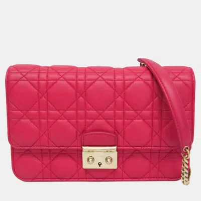 Pre-owned Dior Christian  Miss  Promenade Pouch Fuchsia Lambskin Cannage Chain Shoulder Bag In Pink