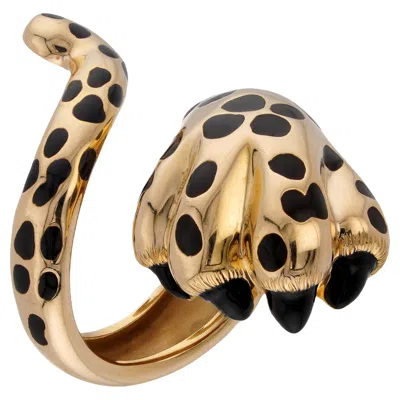Pre-owned Dior Christian  Mitza Leopard Paw Tail Lacquer Yellow Gold Ring