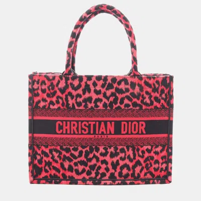 Pre-owned Dior Christian  Mizza Medium Raspberry Embroidered Canvas Tote Bag In Red