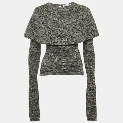 Pre-owned Dior Christian  Monochrome Cashmere Rib Knit Ruffle Detail Sweater S In Grey