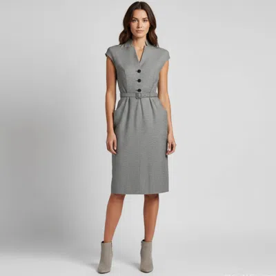 Pre-owned Dior Christian  Monochrome Houndstooth Wool Midi Dress S In Black
