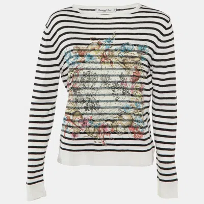 Pre-owned Dior Christian  Monochrome Striped Printed Knit Jumper S