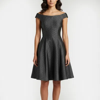 Pre-owned Dior Christian  Monochrome Textured Silk Blend Off Shoulder Mini Dress M In Black