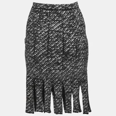 Pre-owned Dior Christian  Monochrome Wool Knit Fringed Skirt S In Black