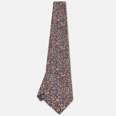 Pre-owned Dior Christian  Monsieur Burgundy Printed Silk Traditional Tie