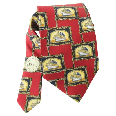 Pre-owned Dior Christian  Monsieur Red Silk Neck Tie With The France Ship Design
