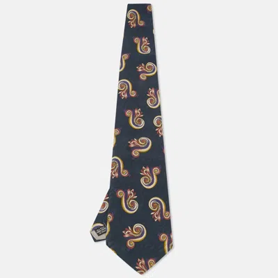 Pre-owned Dior Christian  Monsieur Vintage Midnight Blue Printed Silk Tie