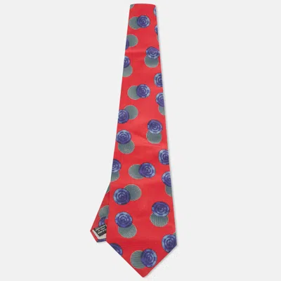Pre-owned Dior Christian  Monsieur Vintage Red Circle Print Silk Tie