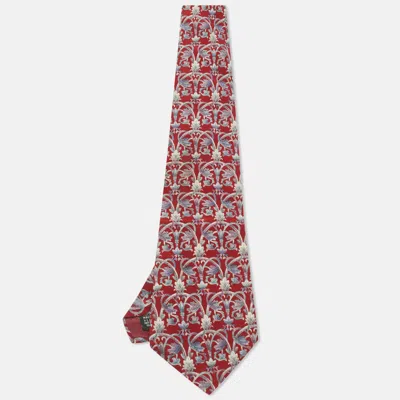 Pre-owned Dior Christian  Monsieur Vintage Red Printed Silk Traditional Tie
