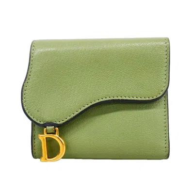 Pre-owned Dior Christian  Moss Green Leather Wallet (tri-fold) ()