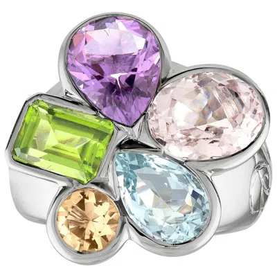 Pre-owned Dior Christian  Multi Gem Cocktail Gold Ring