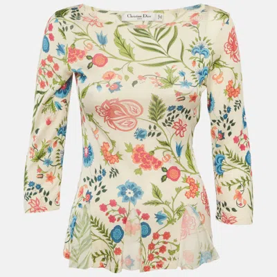 Pre-owned Dior Christian  Multicolor Floral Print Jersey And Silk Top