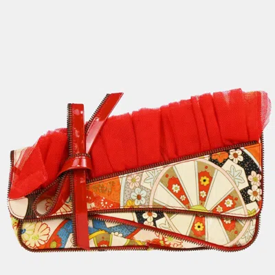 Pre-owned Dior Christian  Multicolor Silk Embroidered Saddle Clutch