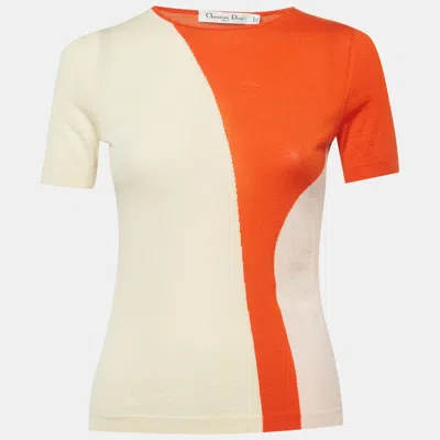 Pre-owned Dior Christian  Multicolor Wool Knit Short Sleeve Top M