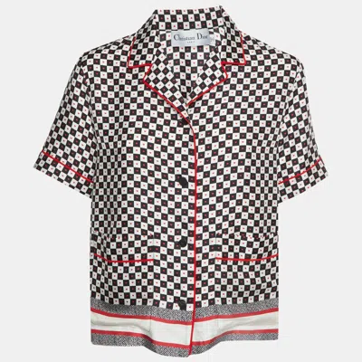Pre-owned Dior Christian  Multicolored Checkered Heart Print Silk Amour Pajama Shirt S