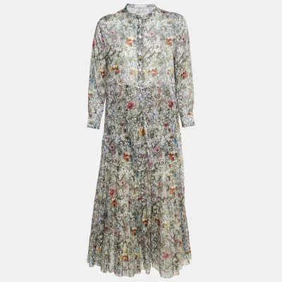 Pre-owned Dior Christian  Multicolour Floral Print Cotton Flared Midi Skirt And Shirt Set M/l