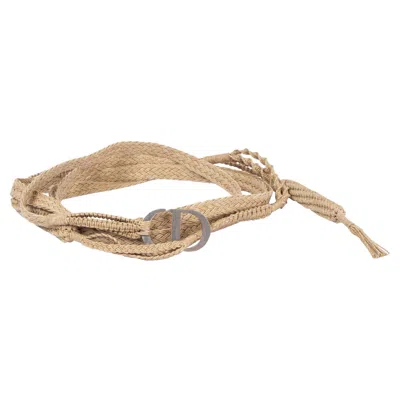 Pre-owned Dior Christian  Natural Raffia 2020 Cd Double Wrap Rope Belt In Sand