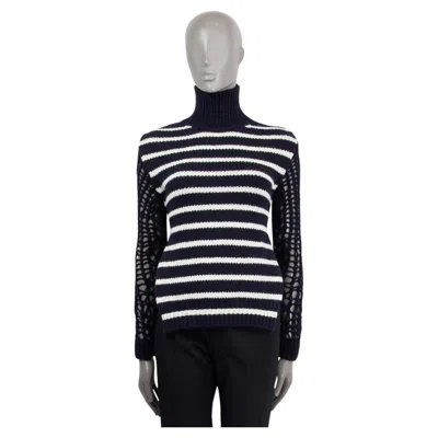 Pre-owned Dior Christian  Navy & Ivory Wool 2022 Striped Open Back Turtleneck Sweater S In White