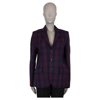 Pre-owned Dior Christian  Navy & Red Wool 2018 Plaid Blazer Jacket 40 M