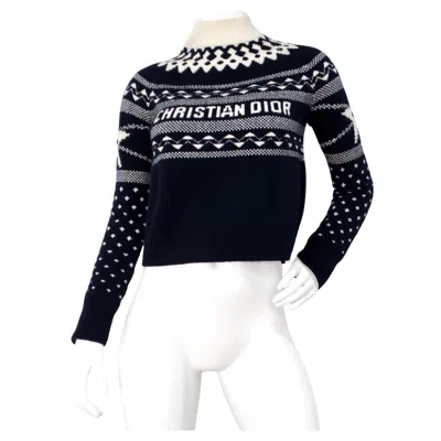 Pre-owned Dior Christian  Navy & White Wool Cashmere Blend Knit Pullover Sweater