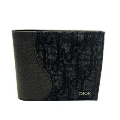 Pre-owned Dior Christian  Navy Black Canvas Leather Wallet (bi-fold) ()