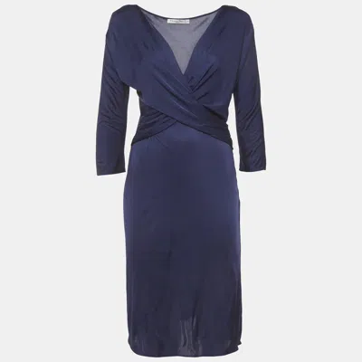 Pre-owned Dior Christian  Navy Blue Jersey Draped Knee Length Dress L