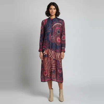 Pre-owned Dior Christian  Navy Blue Kaleidoscope Print Muslin Sheer Midi Dress M